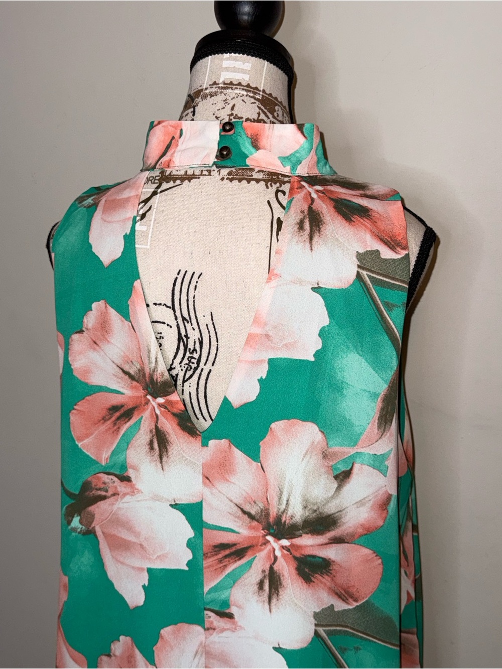 Peach Love California Teal Floral Halter Dress - Size Large - Picture 7 of 8